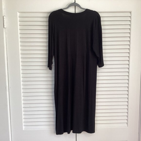 NWT J.Jill Black Midi Dress Size L Stretchy Knit Rayon Crossover Casual Surplice - Picture 5 of 12